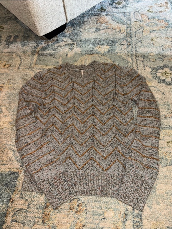 Free People Sweaters - Free People Chevron Crewneck Sweater in Gray with Brown Stripes